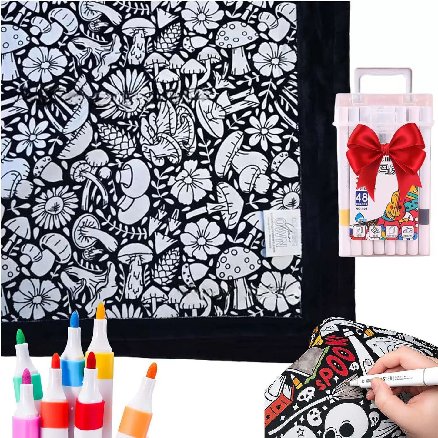 Giant Velvet Coloring Blanket for Kids — Reusable, Washable Markers Included