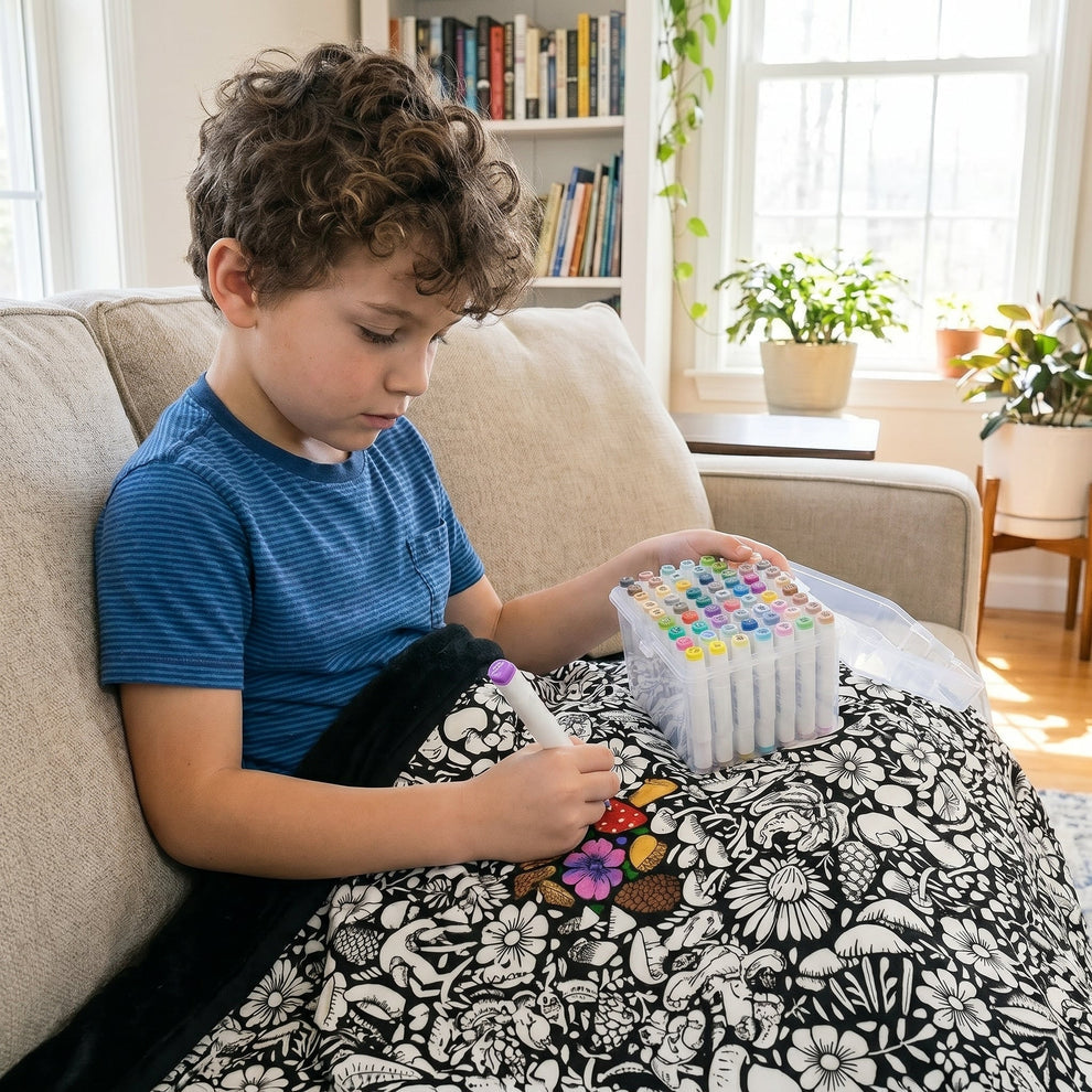 Giant Velvet Coloring Blanket — Free Washable Markers Included