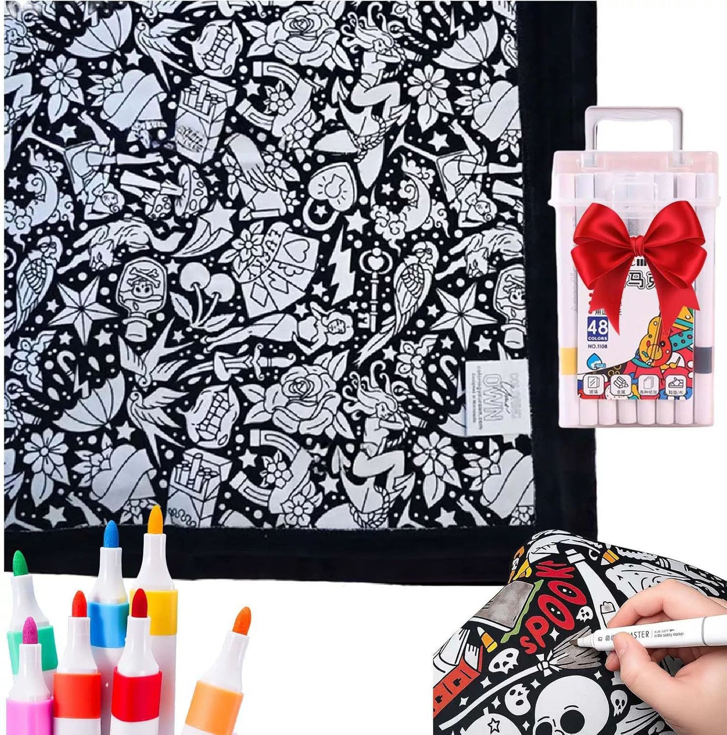 Giant Velvet Coloring Blanket for Kids — Reusable, Washable Markers Included