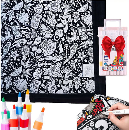 Giant Velvet Coloring Blanket for Kids — Reusable, Washable Markers Included