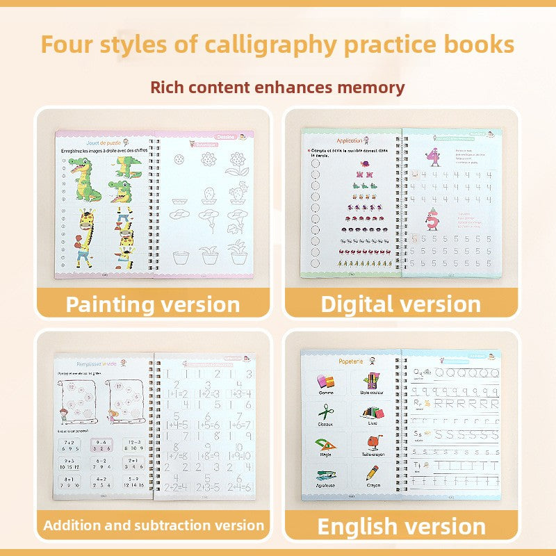 Groove Handwriting Practice Books for Kids — Reusable Tracing Workbooks (4-Pack + Pens)