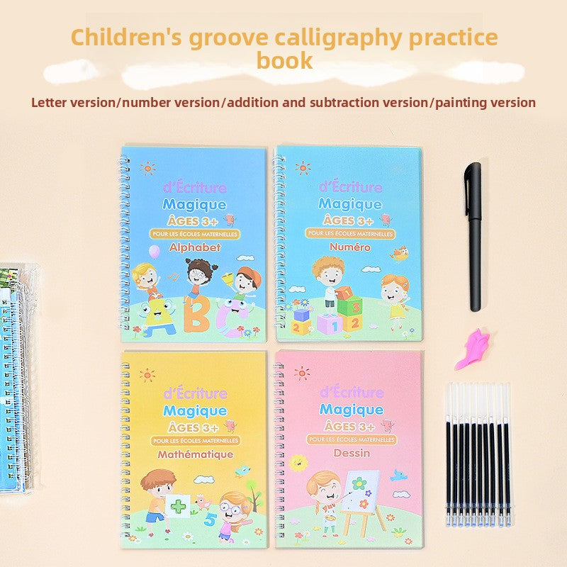 Groove Handwriting Practice Books for Kids — Reusable Tracing Workbooks (4-Pack + Pens)