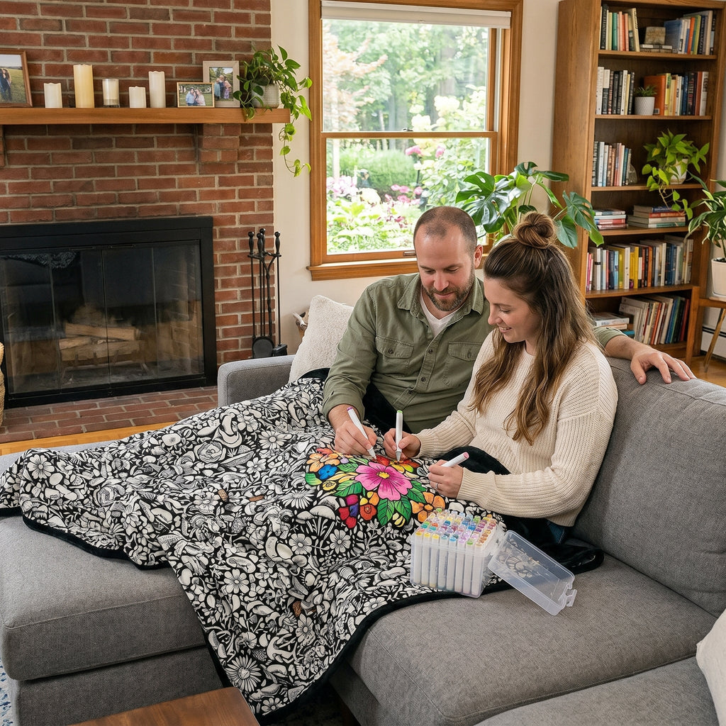 Giant Velvet Coloring Blanket — Free Washable Markers Included