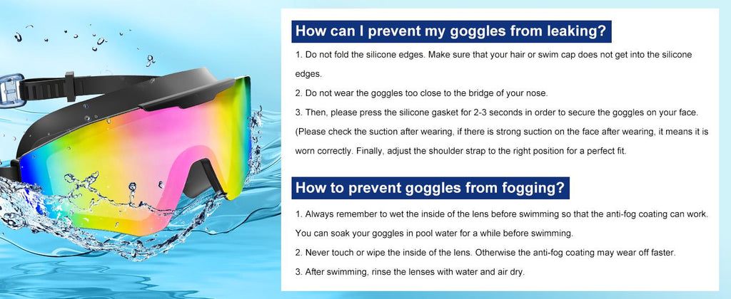 Anti-fog goggles for children - UV protection, full coverage lenses with waterproof earplugs and nose clips