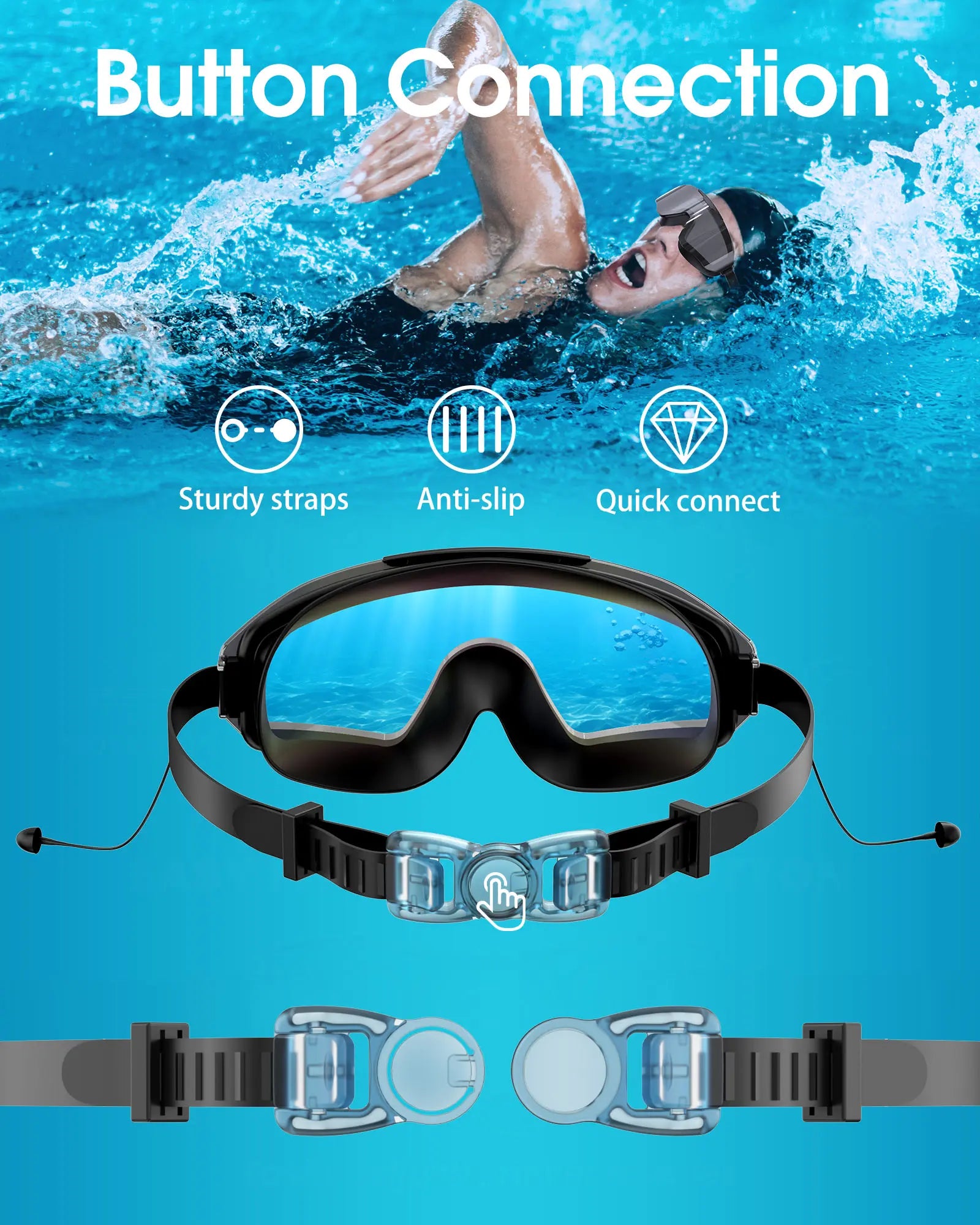 Anti-fog goggles for children - UV protection, full coverage lenses with waterproof earplugs and nose clips
