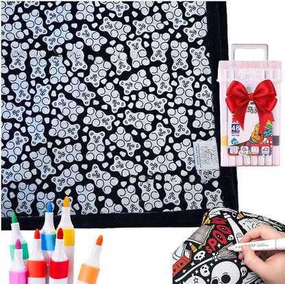 Giant Velvet Coloring Blanket for Kids — Reusable, Washable Markers Included