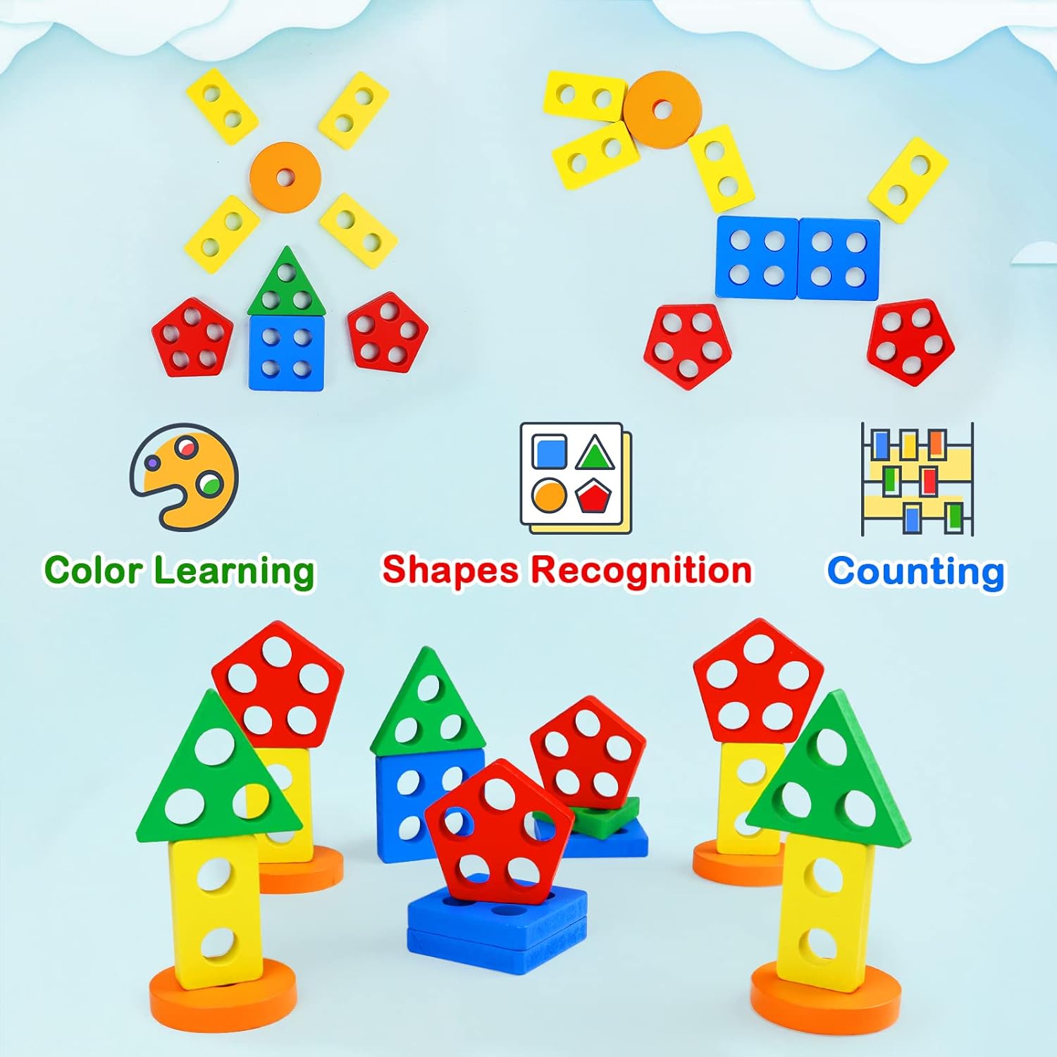 Montessori sorter scattered shapes - shapes colors counting motor skills