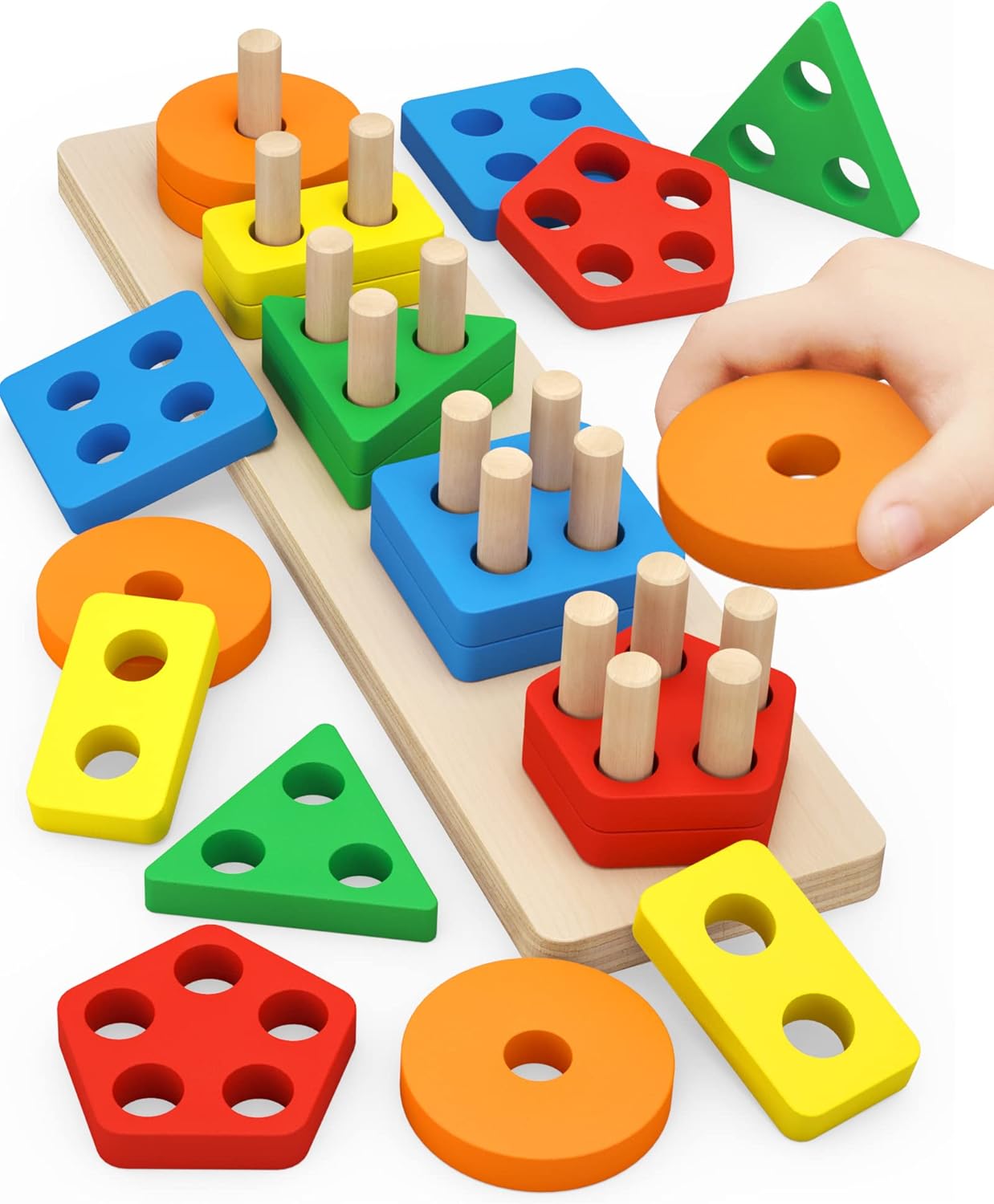 Montessori Wooden Sorter - shapes colors and counting board