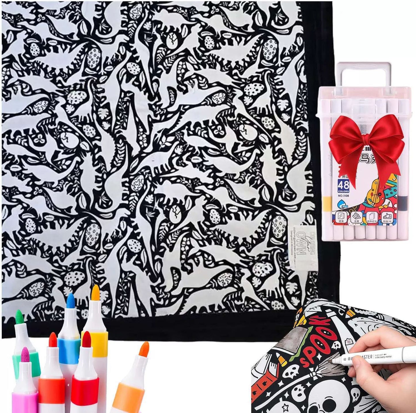 Giant Velvet Coloring Blanket for Kids — Reusable, Washable Markers Included