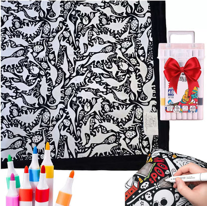 Giant Velvet Coloring Blanket for Kids — Reusable, Washable Markers Included
