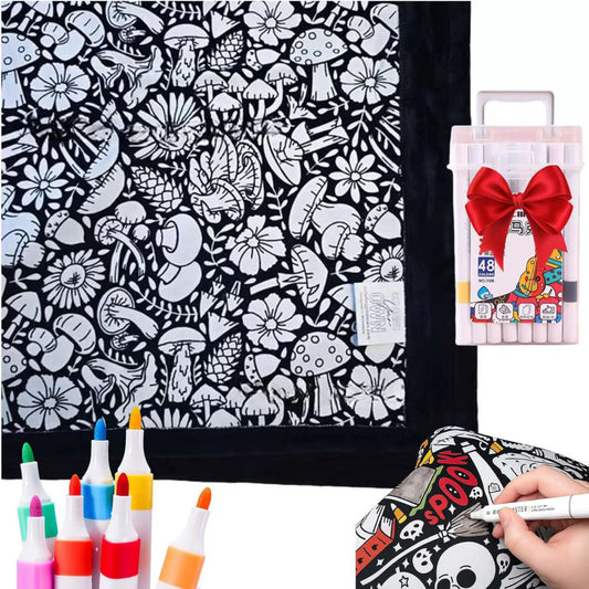 Giant Velvet Coloring Blanket for Kids — Reusable, Washable Markers Included