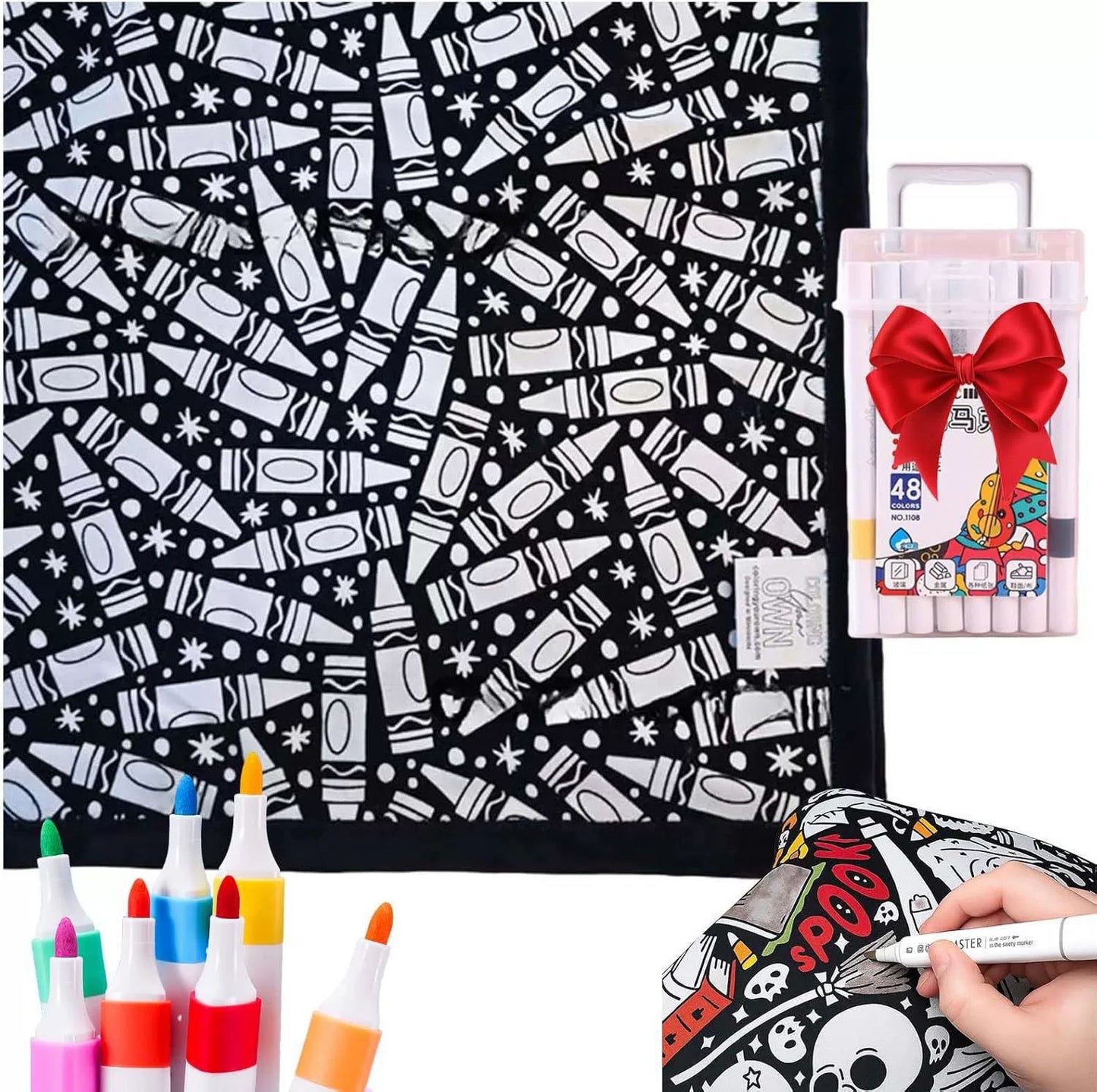 Giant Velvet Coloring Blanket for Kids — Reusable, Washable Markers Included