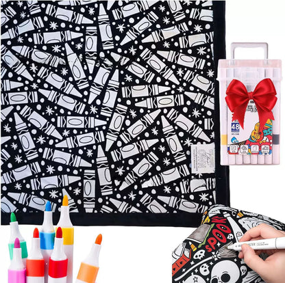 Giant Velvet Coloring Blanket for Kids — Reusable, Washable Markers Included