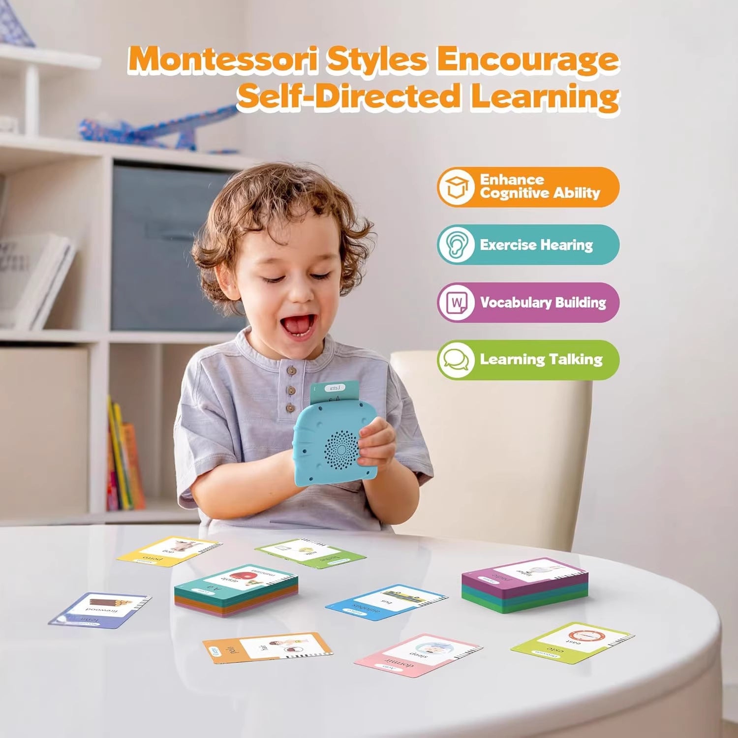 Bilingual Talking Flash Card Machine — 112 Audio Cards for Preschool Learning (English & Spanish)