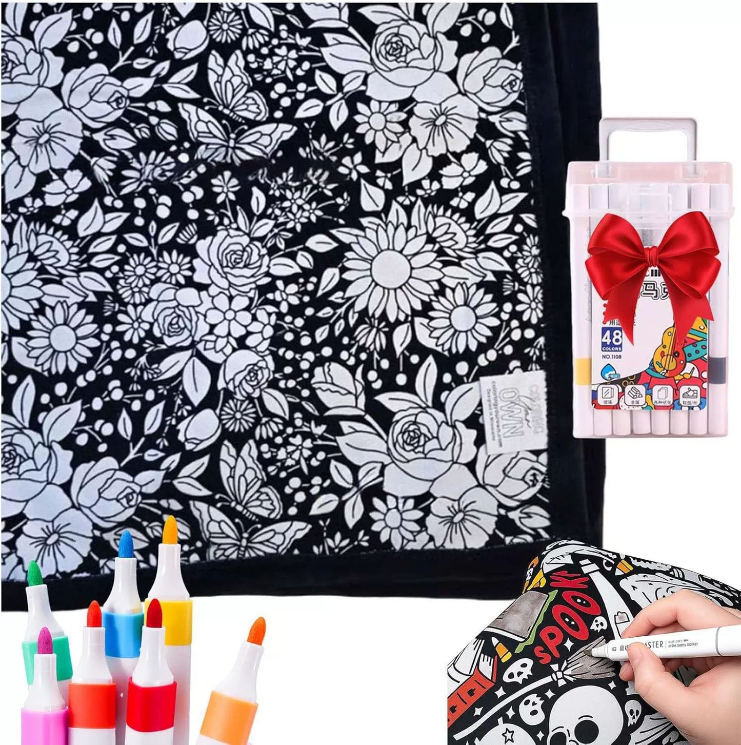 Giant Velvet Coloring Blanket for Kids — Reusable, Washable Markers Included