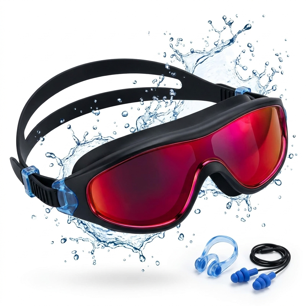 Anti-fog goggles for children - UV protection, full coverage lenses with waterproof earplugs and nose clips