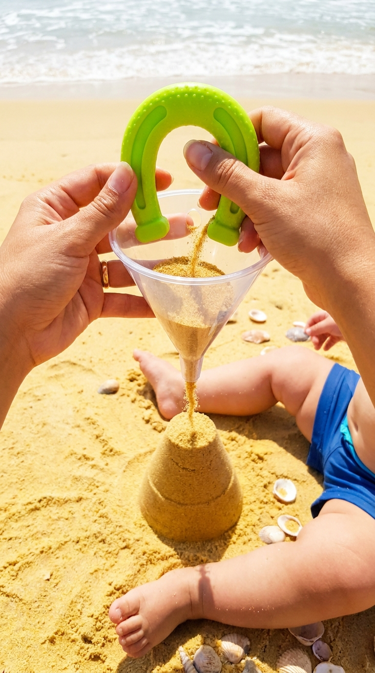 Castle Cones in use at the beach creating cone-shaped sand towers