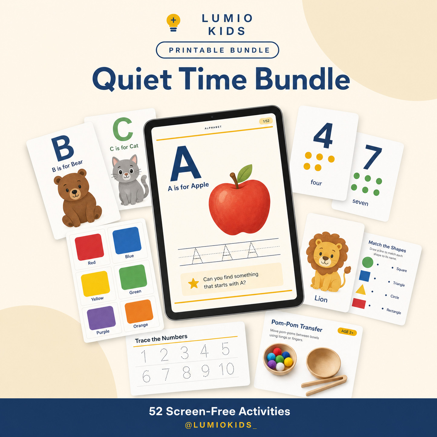 Quiet Time Bundle  52 Screen-Free Toddler Activities + Flashcards & Calm-Down Cards (Printable) PDF